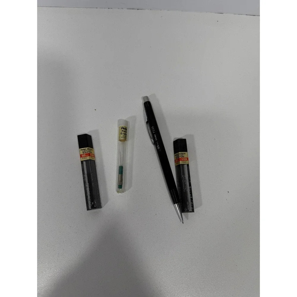Pentel P225 Sharp Mechanical Pencil 0.5mm Black w HB Lead Refills and Erasers